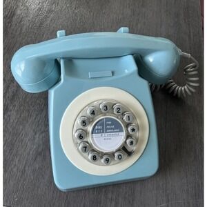 VINTAGE Model 746 Retro Phone Rotary Push Button BABY BLUE pastel Telephone